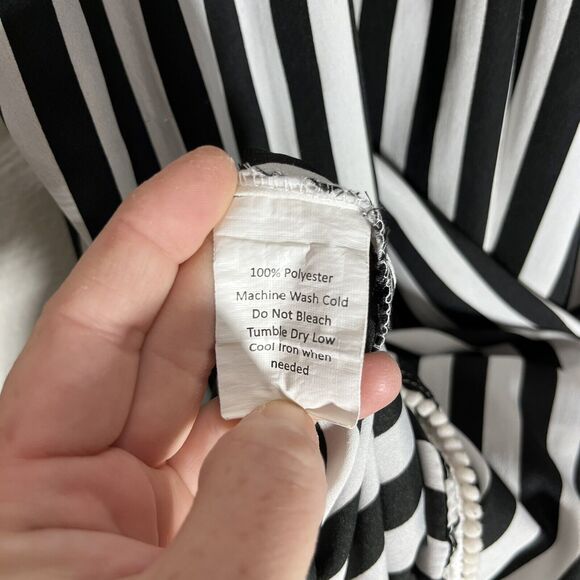 ATUN | Black & White Striped Flowy Maxi Dress Pom Pom Hem Girls 9-10 Years - Picture 4 of 5